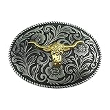 MULBA Vintage Style Alloy Belt Buckle American Cowboy Fashion Western 3D Engraved Cow Bull Head Belt Buckles (Flower-bull-gold)