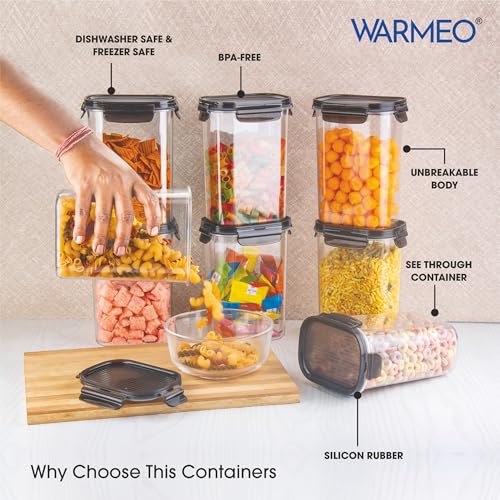 Image of WARMEO FRESH LOCK Airtight Kitchen Storage Container SET of 8 pcs (1200ml each) BPA Free Air tight Storage Organizer for Dry Food,Pulses,Spice,Kitchen Accessories Items & Storage-Transparent