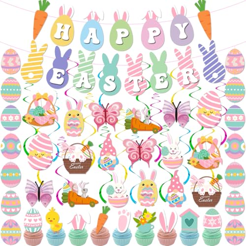 Easter Decorations for Home Happy Easter Banner with Carrot,Egg Bunny