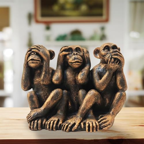 ENNAS Three Wise Monkeys Statue, See No Evil Hear No Evil Speak No Evil Figurine, Bronze Resin Spiritual Decor for Shelf, Desk, Meditation Space, Thoughtful Gift for Collectors