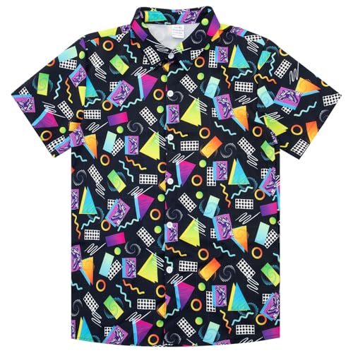 Image of uideazone Boys Hawaiian Shirts Novelty Printed Funky Short Sleeve Button Down Shirt Kids Aloha Luau Shirt 7-14T