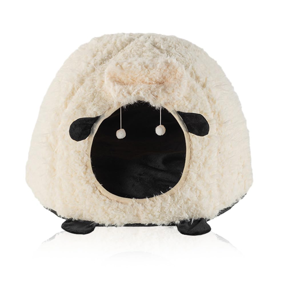 Lamb Shape Cat House Sheep Shape Cat Cave Bed Semi-Enclosed Cave-Style Warm Cat House Pet Nest for Cats Small Dogs