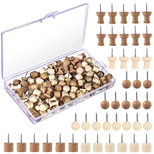 150 Stück Pinnadeln Holz, Reißzwecken Holzkopf Pinnwandnadeln mit Aufbewahrungsbox Reißnägel...