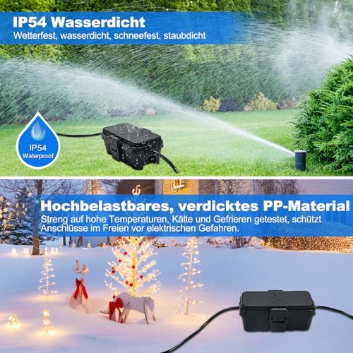 Hrensaw Kleine wetterfester Elektrischer Anschlusskasten(Innenmaße: 14x7,5x5,5cm), IP54 wasserdicht Kabelsicherheitsbox Zum Schutz Von Zeitschaltuhren,Verlängerungskabeln,Festliche Lichter,Schwarz