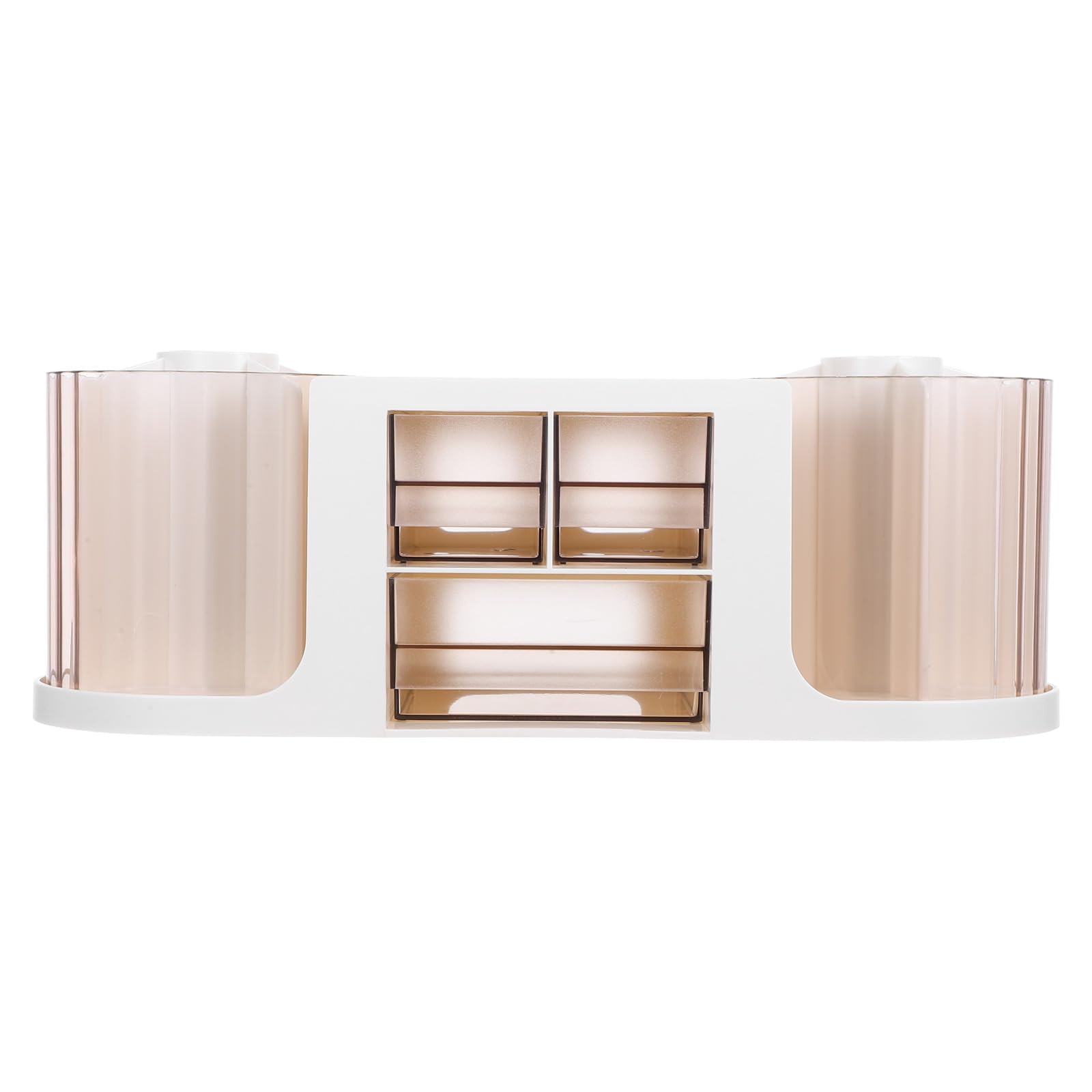 NUOBESTY Portapenne Girevole Doppio con Cassetto Organizer da Scrivania in Plastica Trasparente Design Doppia Rotazione per Categorizzare e Gestire Forniture Base Stabile per Rotazione