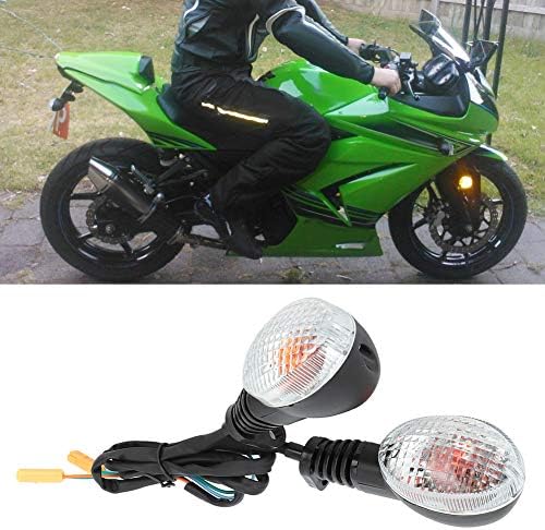 Miniatura 8 de Indicador de señal de giro para motocicleta, 2 piezas LED de luz de giro para Kawasaki Para Ninja 250 modificación de motocicleta (negro blanco)