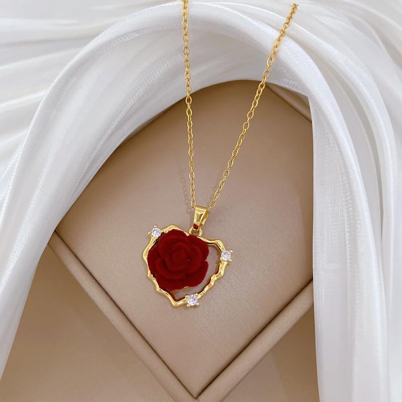 coadipress 3Pairs Rose Flower Earrings Necklaces Brooch for Women Vintage Rose Pendant Necklace Dainty Heart Flower earring Trendy Wedding Gifts - Image 7