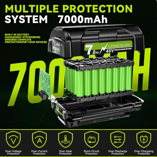 Image of 2Pack 7000mAh 40V Replacement for Ryobi 40V Battery Compatible with Ryobi 40 Volt Lithium Battery OP4026A OP4015 OP40602 OP40261 OP40401 OP40601 OP4050A OP40601 Compatible with 40V Cordless Tools