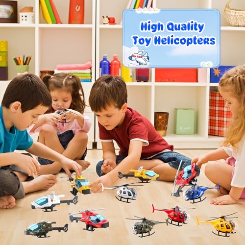 16 Pack Diecast Helicopters Toy Small Helicopters Model Police Fire Engineering Military Helicopters for Kids Birthday Children\'s Day Party Gifts Classroom Rewards