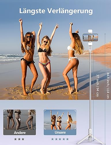 Selfie Stick mit Bluetooth Fernbedienung, Erweiterbarer Extra Lang Reisen Stativ für Smartphone, 360° Drehbare Handystativhalter Kompatibel mit Smartphones, Action-Kamera 3