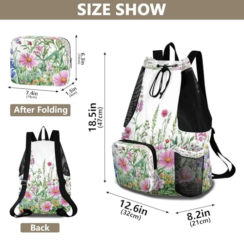 Flower Butterfly Drawstring Backpack Sports Gym Bag with Dry Wet Pocket,Lightweight Swim Bag Sport Bag for Sports Gym Beach Travel3