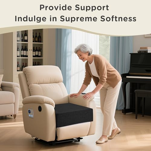 Image of AddGrace Recliner Cushions for Elderly Thick Seat Cushion 20 inchx20 inchx4 inch Chair Pads with Non Slip Backing and Washable Cover for Couch Armchair Chairs Black