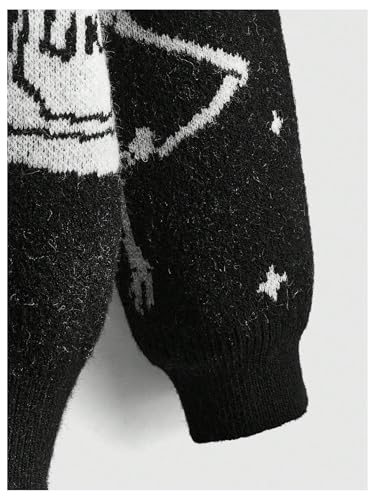 WDIRARA Women's Gothic Skull Pattern Sweater Crew Neck Long Sleeve Pullover Knitted Top4