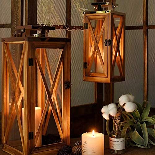 Xrkite Wooden Candle Lantern Decorative, Patio Decor With Stainless Top And Glass, Hurricane Lantern Holder Decor For Indoor Outdoor, Home, Garden, Wedding #TOP2