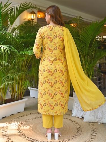 Image of ANNI Designer Women's Cotton Blend Printed Straight Kurta Set with Pant and Dupatta | Ethnic Casual Traditional Kurti Set for Women