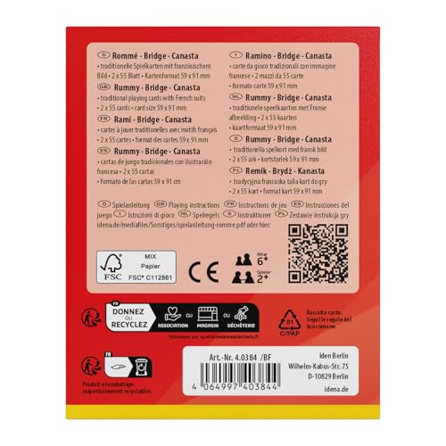 Idena 40384 - Spielkarten für Rommé, Canasta und Bridge, 2 x 55 Karten mit französischem Blatt, Version 2, Kartenspiel für 2-6 Spieler ab einem Alter von 6 Jahren, Kartenformat ca – Bild 4