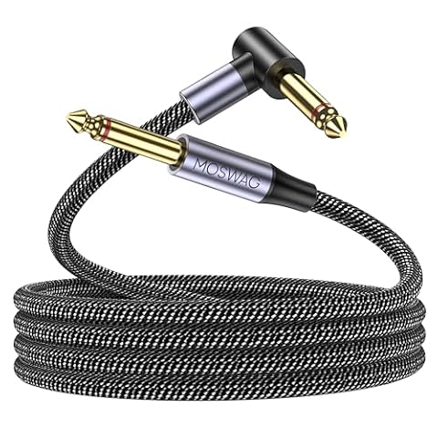 MOSWAG Kabel do gitary elektrycznej, 3 m, bezgłośny, kabel do instrumentów elektrycznych, wytrzymały 90 stopni, wzmacniacz gitarowy 6,35 mm, kompatybilny z basem, elektrycznym, basem, wzmacniaczem