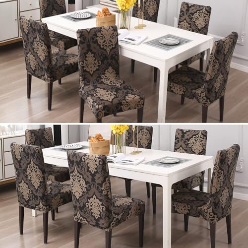 Image of Chair Cover Set of 4 for Dining Table, Stretchable Removable Washable Anti-Slip Universal Fit Printed Polyester Spandex Slipcovers (Brown Mint)