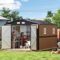 Panovue 10X12 FT Outdoor Steel Storage Shed with Lockable Doors, 2 Windows, Garden Shed Ideal for Backyard, Patio Storage,Chicken Coop(Wood Panels & Frame Floor Not Included)