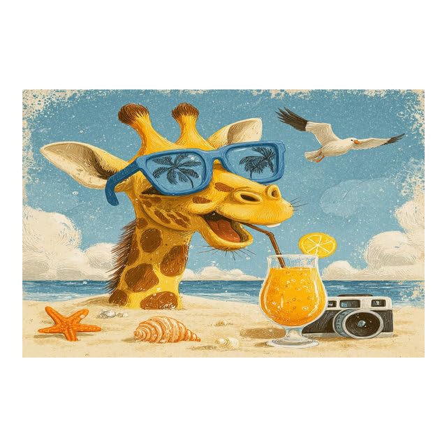 Poster girafe avec lunettes de soleil jaune decoration murale retro pour un bureau chic