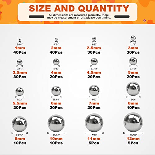 Tanstic 330Pcs 16 Size Metric Precision Steel Bearing Steel Ball Assortment 1mm 2mm 2.5mm 3mm 3.5mm 4mm 4.5mm 5mm 5.5mm 6mm 7mm 8mm 9mm 10mm 11mm 12mm