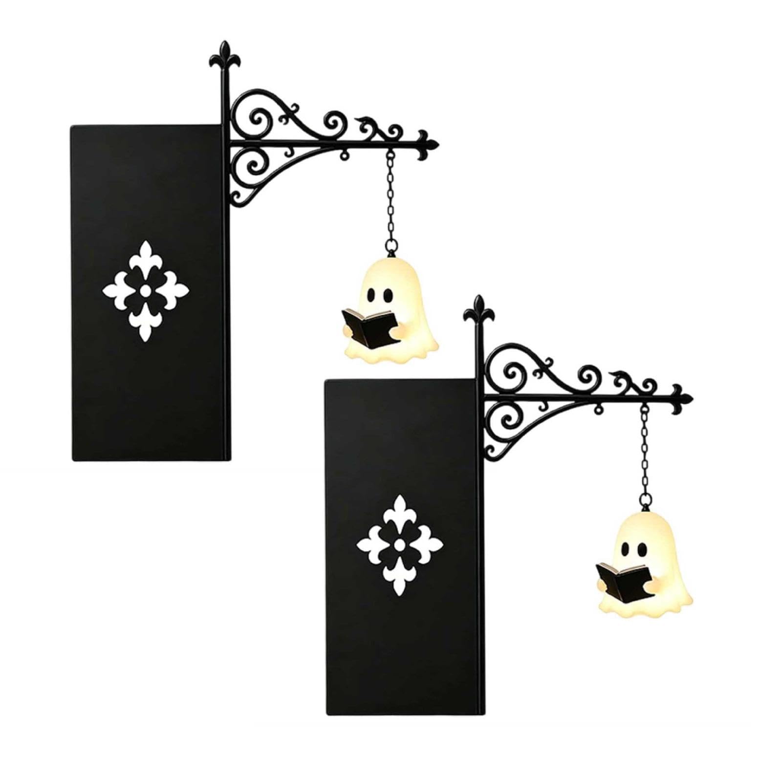 2Pcs Library Lantern Halloween Decorative Bookshelf Lighting Vintage Hanging Bookshelf Lights, Insertable Shelf Lighting Ornament for Bookcase, Antique Ghost Book Lamp Ornament Reading Corner Gift