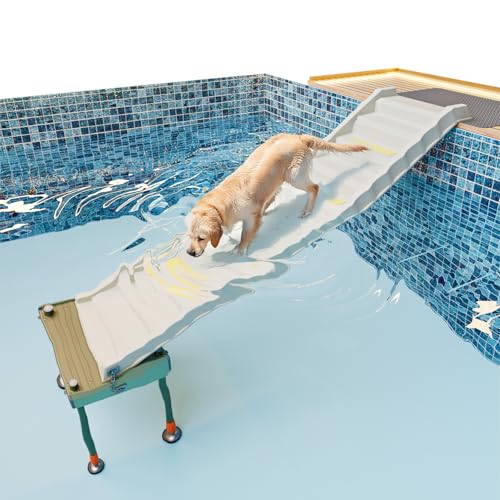 Adjustable 4-Leg Dog Pool Ramp - Quick Setup & Foldable Dog Ramp for Pool, 200lbs Capacity - Non-Slip Design for Enhanced Stability, White