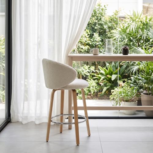 LukeAlon Butacos de Bar de 26 pulgadas, Set de 2 unidades, Color Blanco | Tapizados en Sherpa, Altura para Isla de Cocina, Soporte Lumbar y Patas de Madera, Estilo Mid-Century Moderno miniatura 3