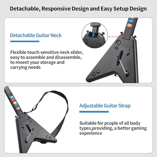 DOYO Wireless Guitar Hero Controller for PC, PS3 and PS4/PlayStation 4, Clone Hero, Fortnite Festival, Compatible with Guitar Hero & Rock, Plug and Play USB Receiver, Black