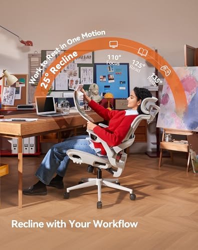 SIHOO B100 Office Chair, Comfy Ergonomic Office Chair, High Back Computer Chair with Adaptive Lumbar Support & wide Headrest, Flip-up Armrests, Swivel Desk Chair for Long Hours, WITHOUT Footrest, Grey