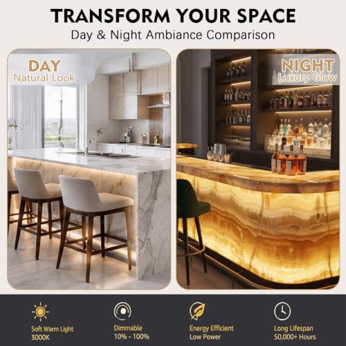 Image of 6.56ft x 9.45in Flexible LED Light Sheet, Cuttable Ultra Thin Backlight Panel 24V Dimmable 3000K Warm White, Dot-Free Even Illumination for Stone, Acrylic, Cabinet & Commercial Display Lighting