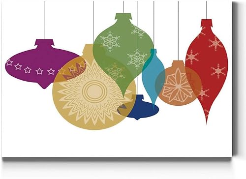 Renditions Gallery Adornos retro - Arte de pared, coloridas decoraciones de adornos navideños, rojo, verde, copo de nieve, decoración en lienzo de