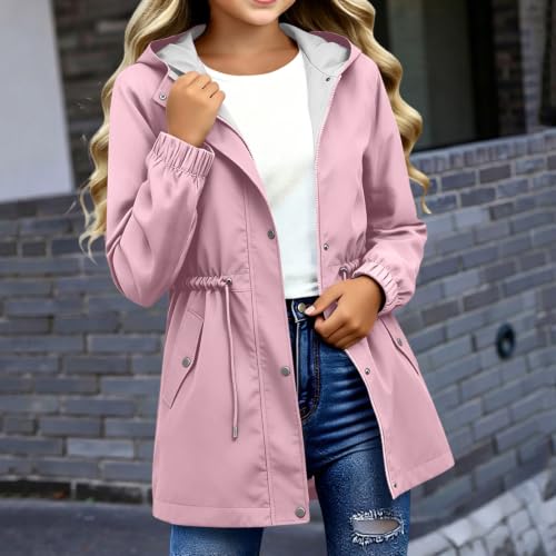 JOFOW Boys Girls Waterproof Rain Jacket Lightweight Windbreaker Hooded Pink - image 2