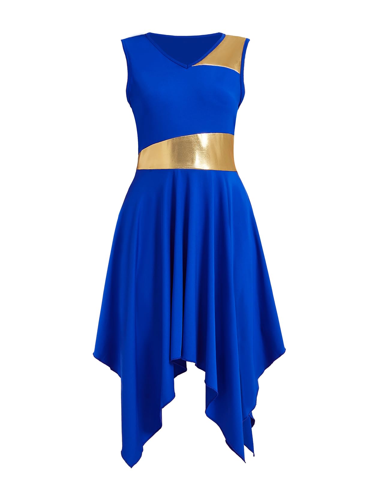 ZYACTU Womens Praise Dance Dress V-Neck Sleeveless Liturgical Worship Dress Lyrical Contemporary Dance Costumes