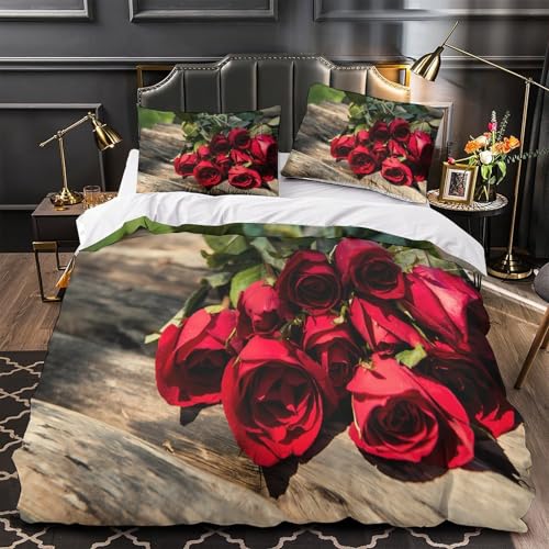 Housse de couette 3D roses rouges avec fermeture éclair pour garçon