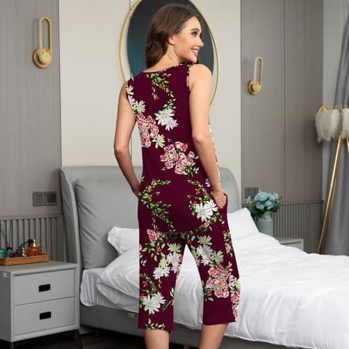 Image of Findsweet Women Pajamas Sets Loungewear Soft Sleepwear Two Piece Summer Sleeveless Pjs Tank Top Pants with Pocket S-4XL
