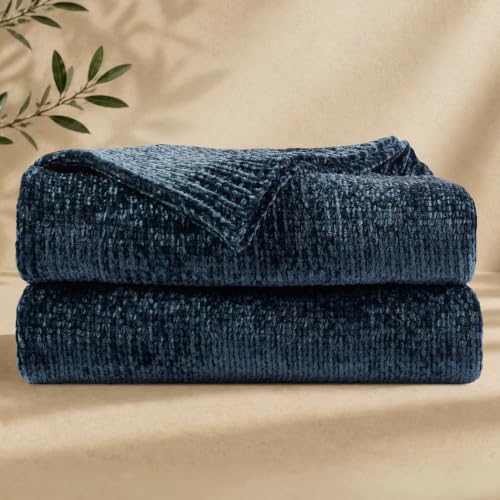 blunique Chenille Throw Blanket for Couch Cozy Soft Blanket Lightweight Decorative Throw for Living Room Sofa Chair Stylish Home Decor Ideal for Gifting Indigo 50x60