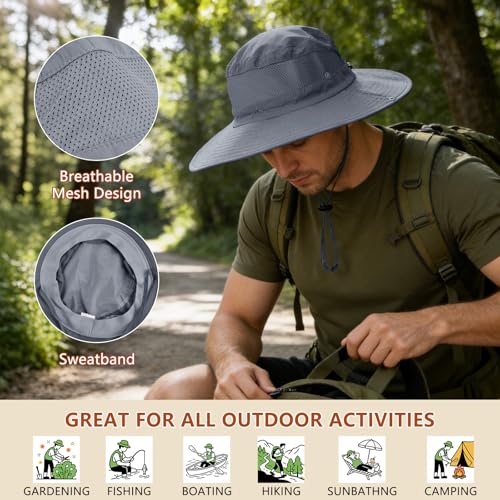 Sun Hats for Men Women Fishing Hat with Neck Flap,UPF 50+ Sun Hat Waterproof Wide Brim Bucket Hats for Safari Hiking - Image 6