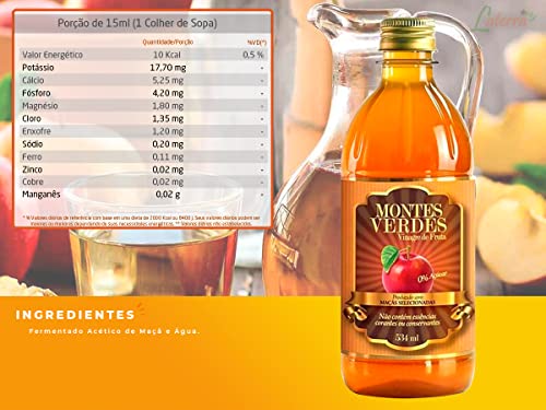 Kit 6 Vinagre De Maçã Montes Verdes 530ml 5% Acidez