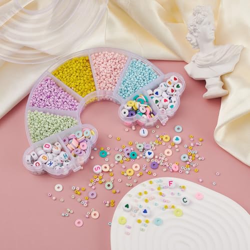 Echoed Elegance 3185 Pcs Glass Seed Beads Bracelet Making Kit, Includes Glass Seed Beads, Flat Round Opaque White Acrylic Beads & Polymer Clay Beads with Elastic Cord, DIY Art Craft Gift for Girls - Image 7