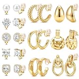 THUNARAZ 11 Pairs Clip on Earrings for Women Non Pierced Earrings Set