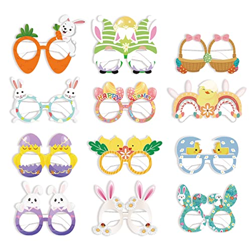 BRTOPMY 12 Pcs Easter Bunny Party Favor Glasses Rabbit Chicks Eyeglasses Easter Paper Eyeglasses for Kids Adults Spring Easter Floral Accessories and Party Favors