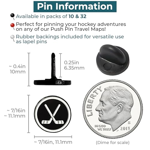 Image of Hockey Puck Push Push Pins, for Cork Board, Maps, or Lapel Pin Use, Designed in The USA, Hockey Pins, Set of 32