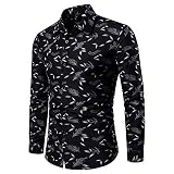 PRJN Herren Blumenhemd Casual Button Langarm Hemd mit Blumenmuster Herren Baumwolle Langarmhemd Blumen Casual Retro Button Shirt Herren Casual Mode gedruckt Plus Size Long Shirt