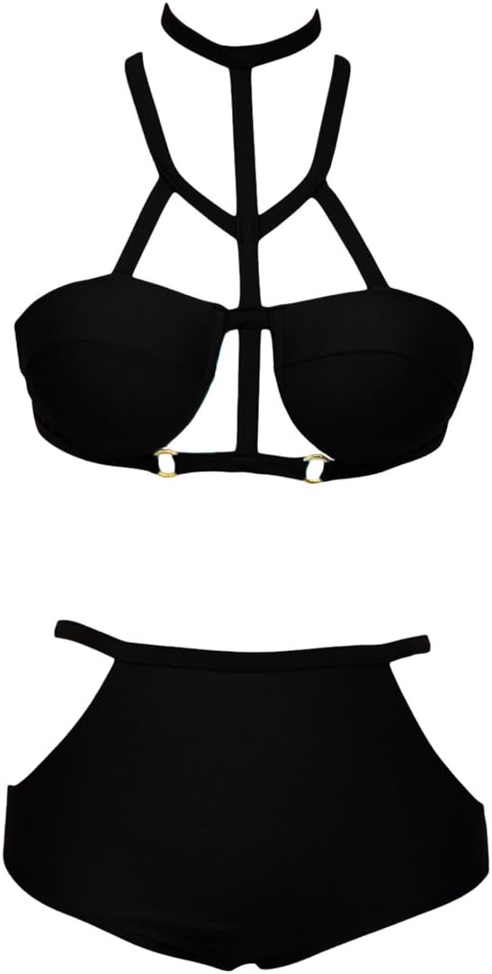 Agatha Garcia Women's Black Strappy Cutout Vogue Halter Bikini Swimsuit