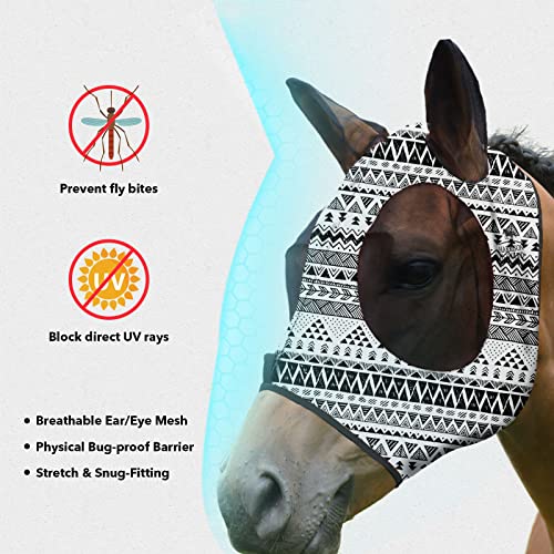 Harrison Howard Super Comfort Stretchy Fly Mask Large Eye Space with UV Protection Soft on Skin with Breathability Doodle Aztec - Image 2