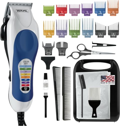Image of Wahl Clipper USA Color Pro Complete Haircutting Kit with Easy Color Coded Guide Combs - Corded Clipper for Hair Clipping & Grooming Men,Women,& Children - Model 79300-1001M,(Pack of 8)