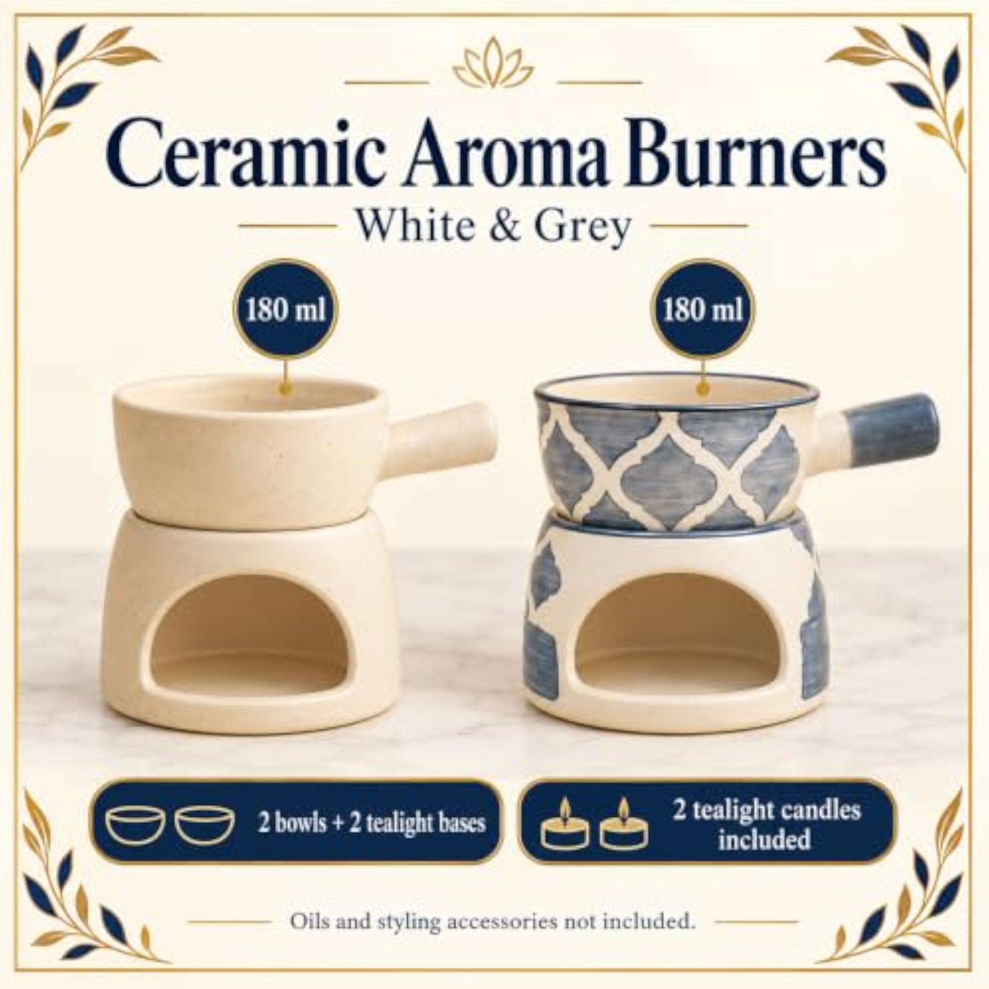 Ceramic Aroma Diffuser and Oil Burner Pack of 2, Aromatherapy Gift