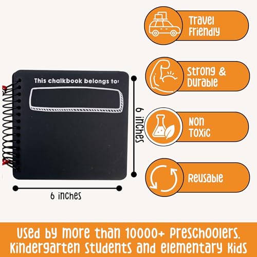 Image of Berrybee Children's Activity Chalkboard Book Portable Free Activities for Kids Erasable Reusable Book 12 Pages 12 Activities One Chalk with Chalkholder 6 x 6 inches Toddler