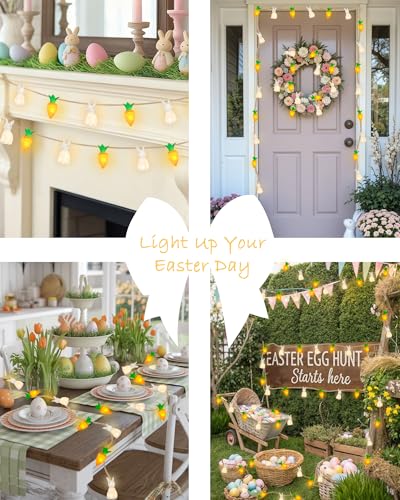 Image of YIQU Easter Decoration String Lights, 10FT 12LED Bunny Carrot Mantel Garland Battery Operated with Remote Timer 8 Modes, Hemp Rope Banner for Fireplace Table Wall Spring Party Indoor Outdoor Decor